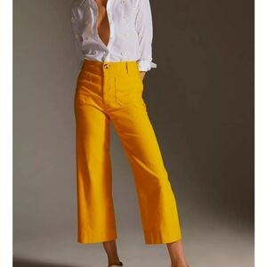 Anthropologie Maeve The Collette Yellow Linen Cropped Wide Leg Pants Size 27
